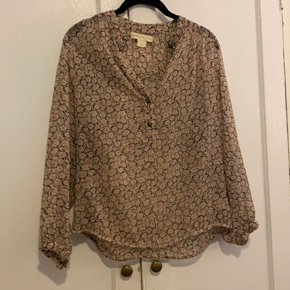 Sheer Floral Blouse with Button Details